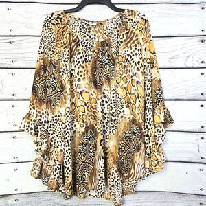Cato Plus Leopard Print Ruffle Sleeve Top 22/24W